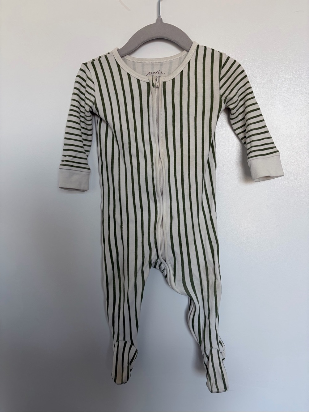 Soft Stripe Green & Cream Zipper Footed One-Piece
